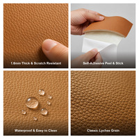 KEMERLIN Tissu en cuir PU auto-adhésif à grain de litchi épais pour réparation de canapé, intérieur de voiture, sac, rembourrage DIY YHG001