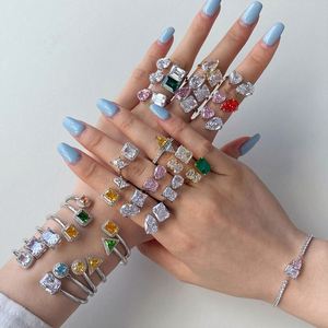 Exclusive Design 8A Crushed Iced Out Cubic Zirconia Wedding Engagement Promise <b>Rings</b> S925 Silver Eternity Band <b>Adjustable</b> <b>Ring</b> - Product Image 2