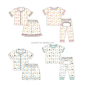 Puresun Ropa para niños Diseño personalizado Niños Boutique Pijamas de algodón Bebé Niñas Camisa de noche y pantalones Trajes