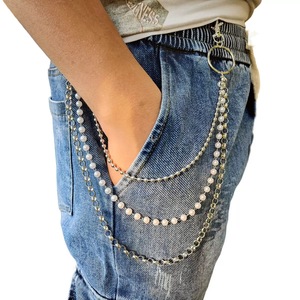 Cadena de cintura con cadena en O de varias capas de perlas de imitación a la moda para pantalones, accesorio de estilo Hip Hop Punk para uso diario - Product Image 2