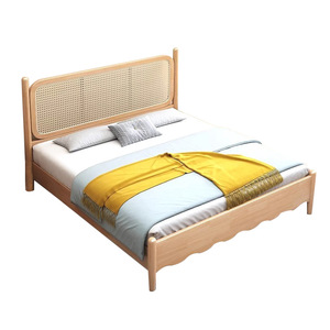 Lit double en rotin et bois massif 1,8 m, style rétro, pour chambre à coucher, maison, mariage, appartement, gîte - Product Image 2