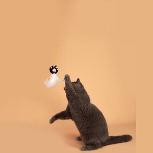 Jouet interactif pour chat en forme de patte de chat en peluche, avec ventouse, cordon élastique, plumes et clochette, très populaire - Product Image 5