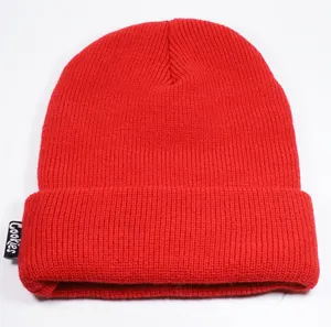 Tùy Chỉnh Chất Lượng Cao Màu Đỏ Acrylic Beanie Với Thêu Logo Knit Beanie Hat