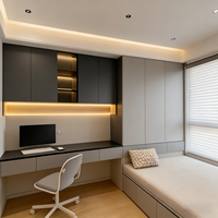 Lit Tatami en Bois Inclinable avec Rangement Intégré pour Chambre Familiale d'Hôtel Appartement, Personnalisable, Grand Format, avec Armoire