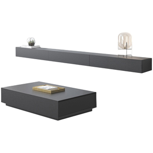 خزانة تلفاز حديثة مثبتة على الحائط بتصميم جديد مع طاولة قهوة أثاث خشبي لغرفة المعيشة وحدة حائط تلفاز - Product Image 6