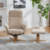 Fauteuil inclinable pivotant moderne OEM avec repose-pieds, revêtement en chenille, base en bois massif, dossier ailé, rembourrage en mousse, mobilier pour salon
