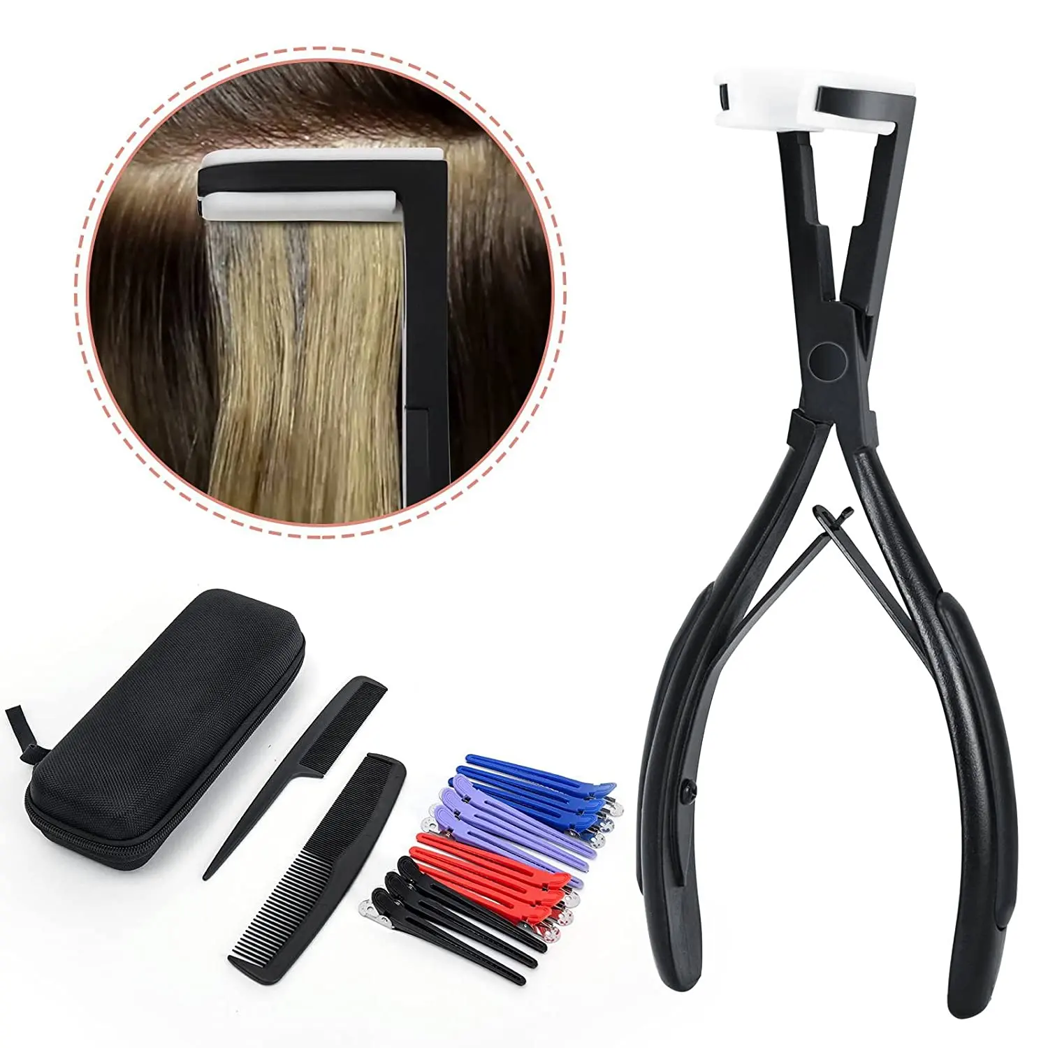 Оптовая продажа, дешевый набор инструментов для наращивания человеческих волос на ленте, профессиональные щипцы из силиконовой резины