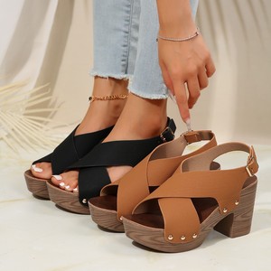 New Summer Platform Sandals For Women Crisscross Strap Thick High <b>Heel</b> Fashion Casual Ladies Large <b>Size</b> Footwear - Product Image 1