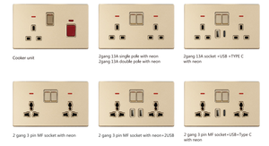 Luxury Gold <strong>13A</strong> UK USB Wall Power <strong>Socket</strong> Universal 10-hole Plug <strong>Socket</strong> Outlet <strong>Switch</strong> Electrical Wall Outlet With Usb Charger - Product Image 2