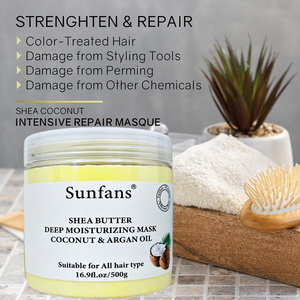 Masque capillaire hydratant au beurre de karité biologique avec huile de noix de <span class=keywords><strong>coco</strong></span> et acides aminés, formule concentrée, masque capillaire anti-frisottis - Product Image 5