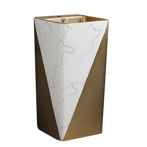Lavabo a colonna in stile europeo placcato oro con lavabo in ceramica integrato per bagno hotel e appartamento, rubinetto a foro singolo - Product Image 5