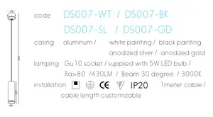S Kích Thước GU10 LED Trần Ánh Sáng Mặt Dây D60 H200 Nhôm Vỏ - Product Image 4