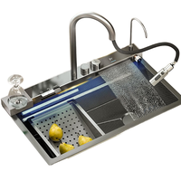 Évier de cuisine intelligent à cascade avec affichage LED de la température, en acier inoxydable 304, anti-buée, motif nid d'abeille en relief, pour fabricants