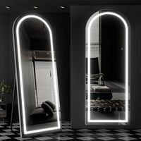 Cermin LED Persegi Panjang Lengkung Modern dengan Halo di Depan, Ukuran Penuh untuk Kamar Tidur, Ruang Tamu, Pintu Masuk, Grosir