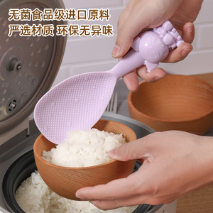 Cuchara de Arroz Antiadherente con Diseño de Conejo de Dibujos Animados, de Plástico y Paja de Trigo, para Niños, Cuchara Hueca para Arroz y Alimentos - Product Image 3