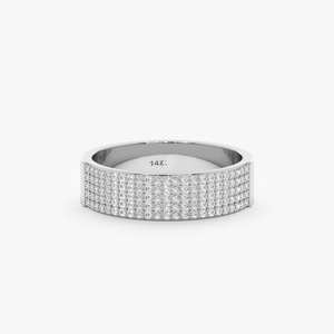 Bague de mariage classique en or massif 18 carats avec diamants pavés véritables, bande large et épaisse pour occasions de fête féminines - Product Image 3