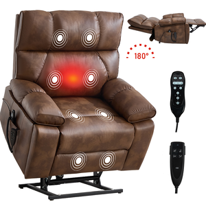 Brown Faux Leather Soft Heat Massage Dual Motor Infinite Position 350 LBS <b>Large</b> Power Lift Recliners Hidden <b>Cup</b> Holders - Product Image 6