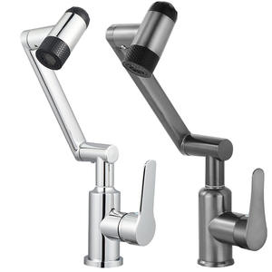 Grifo de Lavabo de Acero Inoxidable con Doble Manija, Monomando, Montaje en Cubierta, Diseño Moderno de Brazo Robótico, Activación por Levantamiento, Agua Fría y Caliente - Product Image 4
