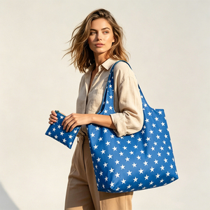 Bulk Stock Foldable Reusable Shopping Tote Bag Large Size <b>Dot</b> Pattern Non Woven Fabric Shoulder Handle For Grocery Use - Product Image 4