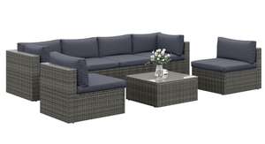 Ensemble de canapés de <span class=keywords><strong>jardin</strong></span> en rotin en aluminium moderne, <span class=keywords><strong>salon</strong></span> d'<span class=keywords><strong>angle</strong></span> en <span class=keywords><strong>bois</strong></span> confortable et durable avec repose-pieds portable pour cour intérieure - Product Image 2