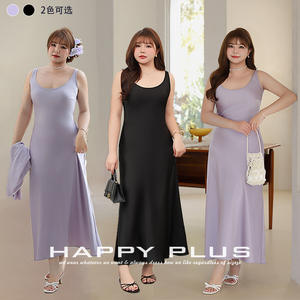 Vestido Lencero de Satén con Corte Diagonal para Mujer, Color Sólido, Sin Costuras, Talla Grande, N9154, Happy Plus - Product Image 3