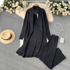 Kustom 3 buah kardigan cocok Sweater celana kaki lebar dan Crop Top Set pakaian musim gugur wanita 2023 - Product Image 5
