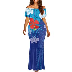 Abbigliamento polinesiano moda personalizzazione stampa ibisco Sexy monospalla coda di pesce abito da sera da ballo stampa su richiesta - Product Image 3