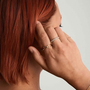 Milskye đồ trang sức mỹ 925 Sterling <span class=keywords><strong>Silver</strong></span> 18K mạ vàng tối giản Cubic Zirconia đôi Stacker nhẫn dành cho phụ nữ - Product Image 2