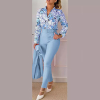 Ensemble Pantalon et Haut à Manches Longues en Polyester pour Femme, Style Printemps Décontracté Chic et Élégant, sans Veste, Idéal pour le Quotidien et le Travail