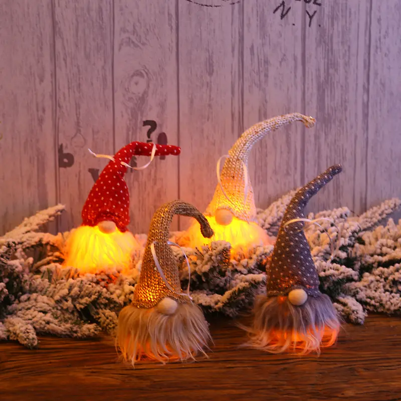 ตุ๊กตาคริสต์มาส LED Gnome Santa Plush,ตุ๊กตาคริสต์มาสทำมือเครื่องประดับแขวนตกแต่งบ้าน