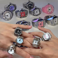 Jam Tangan Jari Vintage Punk Mini dengan Tali Elastis, Jam Tangan Alloy, Cincin Pasangan, Perhiasan, Jam Retro Roman Quartz, Cincin Jam untuk Wanita dan Pria
