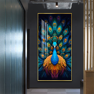 Entrée Peinture Décorative Pleine Fleur Paon Oeuvre Imprimée sur Miroir Brillant Peinture Animal Cristal Porcelaine Peinture - Product Image 4