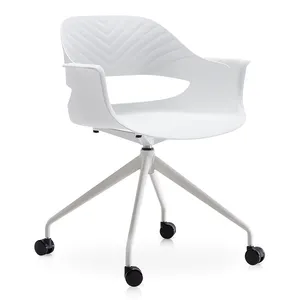 Modern Mid Back Leisure Chair With Casters For Meeting Room Plastic Chair Cheap