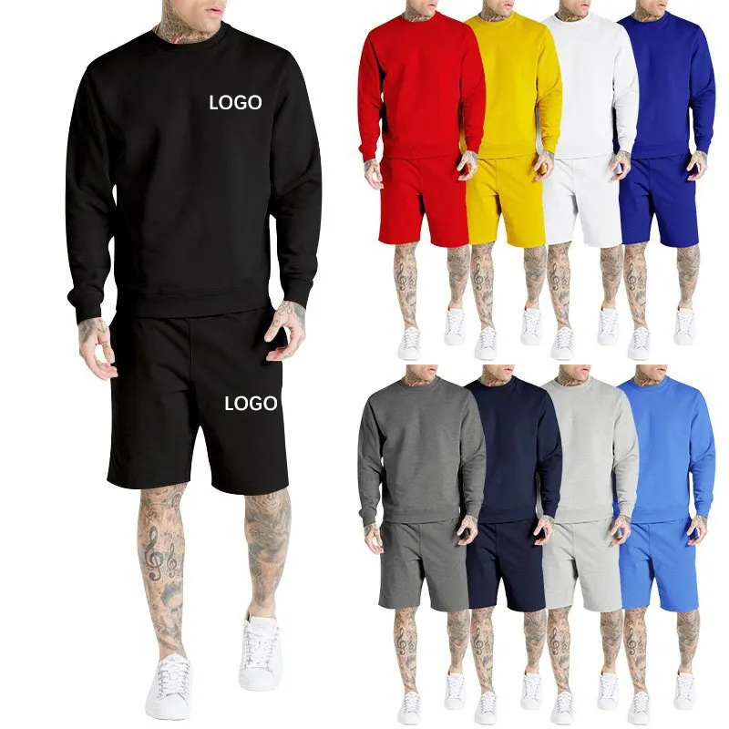 低Moq製品は男性にロゴを置くセータートラックスーツメンズパーカーとジョガーセットシャツとショートセット2ピースセット男性