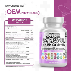 Píldoras de colágeno de etiqueta privada 1000mg biotina 10000mcg queratina Saw Palmetto ácido hialurónico DHT <span class=keywords><strong>bloqueador</strong></span> <span class=keywords><strong>con</strong></span> vitamina E ácido fólico - Product Image 2