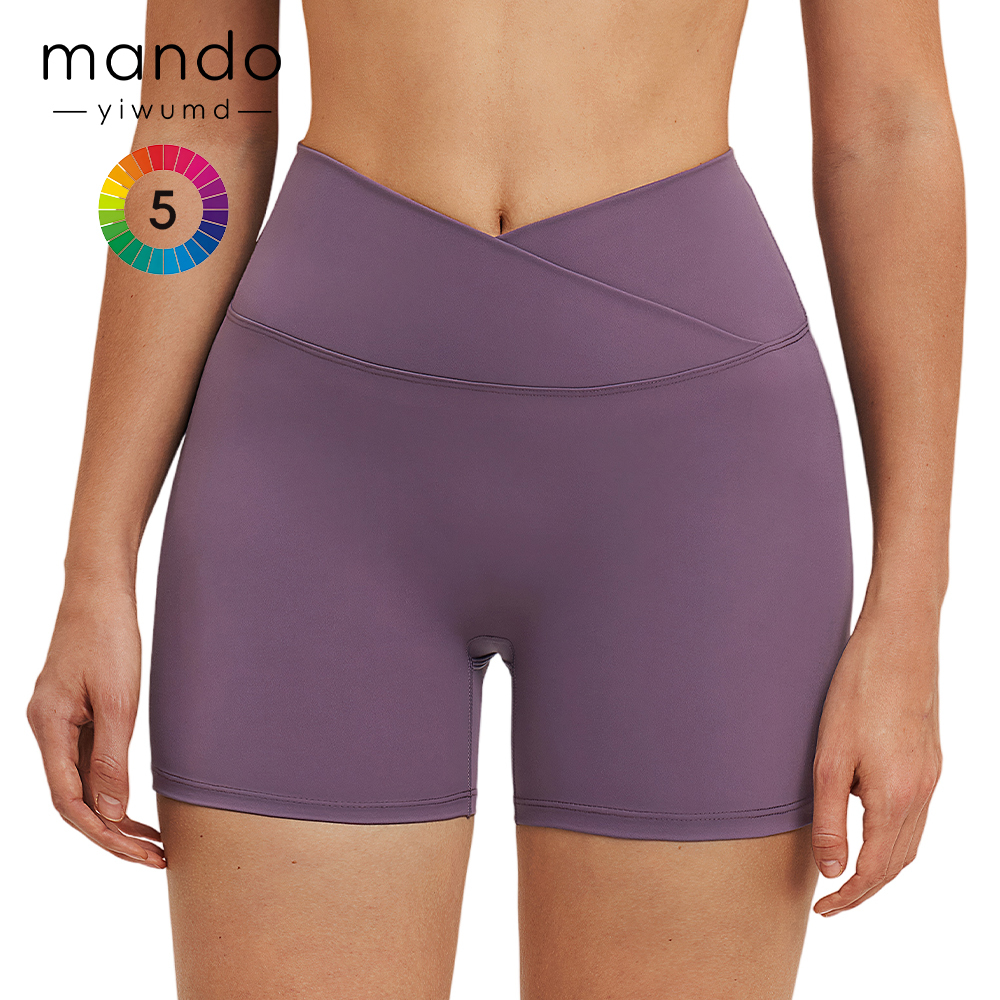 Women's V Cut Yoga Shorts No Front Camel Toe Butt Lifting High Waist Soft Stretchy Moisture Wicking High Quality Gym Shorts