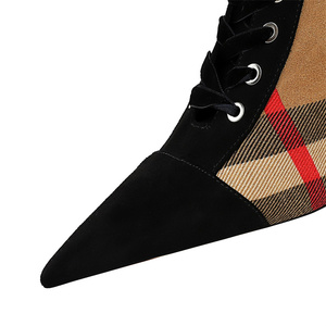 Botines de tacón alto de 8 cm para mujer, de ante a cuadros, con punta, con cordones, informales, de moda 2025 - Product Image 5