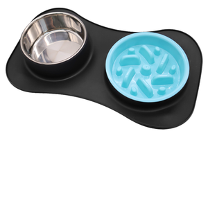 OEM ODM No Spill Non-skid Collapsible Eco-Friendly Silicone Pet <b>Cat</b> Dog Double Food Water Slow Feeder 2 Bowls <b>Mat</b> Pad - Product Image 2