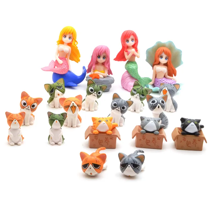 Atacado kawaii brinquedo bebê menina crianças pequenas pvc sereia brinquedos cartoon personagens suculentas jardim miniatura resina estatuetas