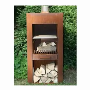 Custom Corten Steel Garden Grill Freestanding Wood Burning Fireplace