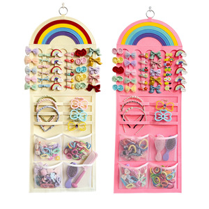 Organizer Aksesoris Rambut Gantung Dinding Lipat Dua Tingkat Motif Pelangi untuk Anak Perempuan, Tempat Penyimpanan Jepit Rambut, Bando, dan Scrunchie untuk Lemari - Product Image 6