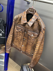 High quality crocodile leather Real leather <b>biker</b> <b>jacket</b> Classic motorcycle <b>jacket</b> - Product Image 1