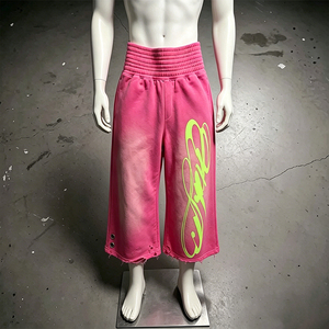 <span class=keywords><strong>Pantaloni</strong></span> <span class=keywords><strong>Capri</strong></span> Larghi Oversize con Stampa Personalizzata, Effetto Acid Wash, Vita Alta, Stile Streetwear per Uomo - Product Image 3