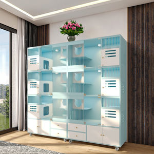 Cage pour chat spacieuse à compartiments multiples avec panneaux de visualisation transparents et étagères de rangement pour une utilisation en intérieur - Product Image 5