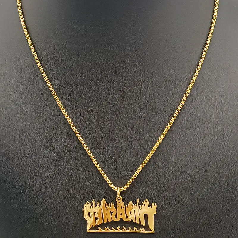 Новейшее Золотое модное Брендовое парное ожерелье из нержавеющей стали с подвеской в виде букв пламени на заказ