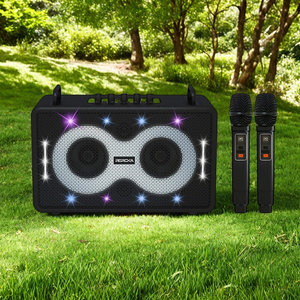 Altavoz de Karaoke de cuero de madera Retro grande con asa Caja de sonido inalámbrica de luz RGB Unidad de audio de alta calidad de graves fuertes - Product Image 2