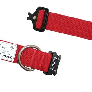 Solid <b>Red</b> Tactical <b>Dog</b> <b>Collars</b> Heavy Duty Nylon Eco-Friendly Soft Lining Padded Large <b>Dogs</b> Custom Logo Metal Ring 20mm width - Product Image 4
