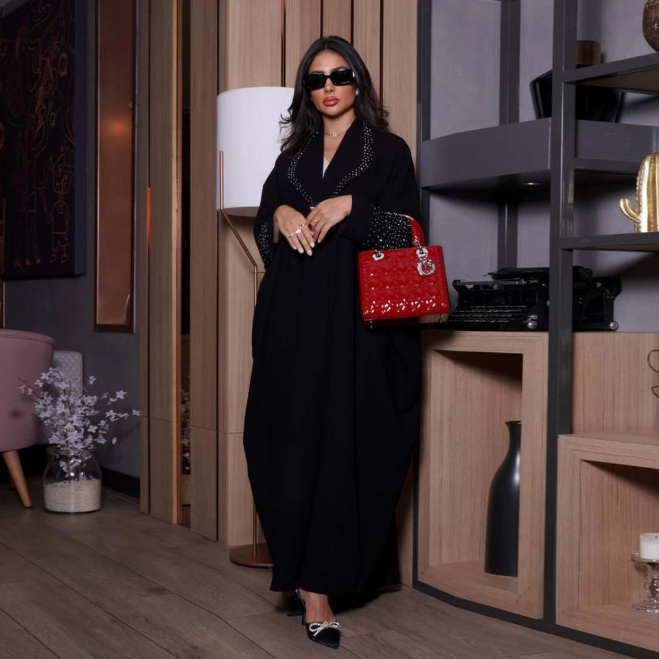 Arab Robe Design M-189 Newly Arrived Arab Dubai Black Abaya with Beaded Cardigan Open ...
