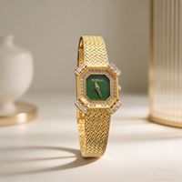 Montre pour femme de luxe avec lunette octogonale en diamant, mouvement à quartz, aiguilles simples, acier inoxydable plaqué or 18 carats, étanche, élégante