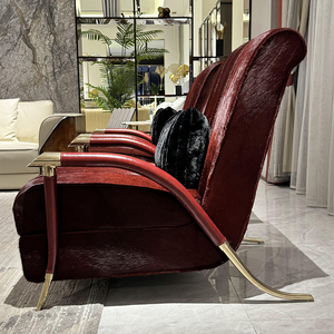 Factory Outlet Italian Luxury Living Room Red Horsehair Genuine Leather Arm Chair Modern Chair -01-S836 Leather Chair - Product Image 4